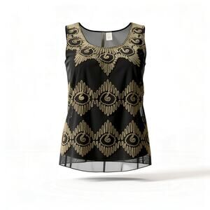 Forgotten Grace Black Embroidered Sheer Blouse - Medium